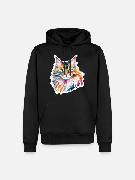 Aquarelles Maine Coon - Sweat à capuche Premium bio Homme - noir