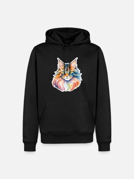 Aquarelles Maine Coon - Sweat à capuche Premium bio Homme - noir