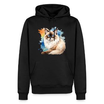 Birmakatze Wasserfarben - Männer Premium Bio Hoodie - Schwarz - Vorne - Nico (187cm)