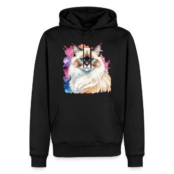 Birman Cat Watercolors - Men’s Premium Organic Hoodie - black - Front - Nico (187cm)