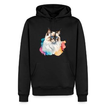 Birmakatze Wasserfarben - Männer Premium Bio Hoodie - Schwarz - Vorne - Nico (187cm)