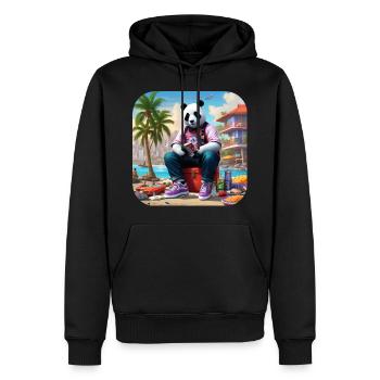 Panda cool sur la plage - Sweat à capuche Premium bio Homme - noir - Devant - Nico (187cm)