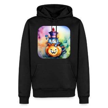 Chat mignon avec citrouille - Sweat à capuche Premium bio Homme - noir - Devant - Nico (187cm)
