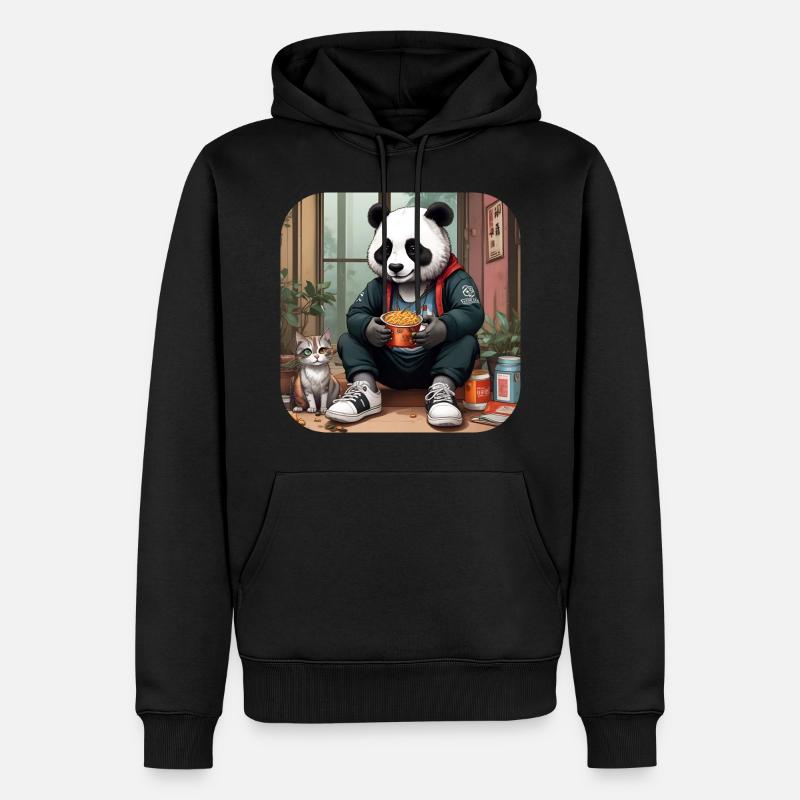 Panda cool avec chat - Sweat à capuche Premium bio Homme - noir