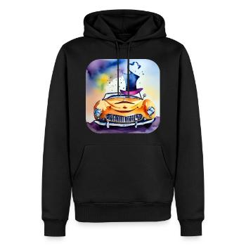 Voiture folle qui rit avec chapeau - Sweat à capuche Premium bio Homme - noir - Devant - Nico (187cm)