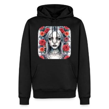 Fille punk gothique cool avec des roses rouges - Sweat à capuche Premium bio Homme - noir - Devant - Nico (187cm)