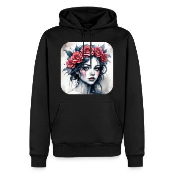 Fille punk gothique cool avec des roses rouges - Sweat à capuche Premium bio Homme - noir - Devant - Nico (187cm)