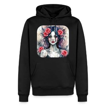 Fille punk gothique cool avec des roses rouges - Sweat à capuche Premium bio Homme - noir - Devant - Nico (187cm)