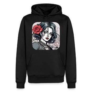 Fille punk gothique cool avec des roses rouges - Sweat à capuche Premium bio Homme - noir - Devant - Nico (187cm)
