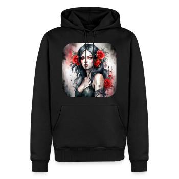 Fille punk gothique cool avec des roses rouges - Sweat à capuche Premium bio Homme - noir - Devant - Nico (187cm)