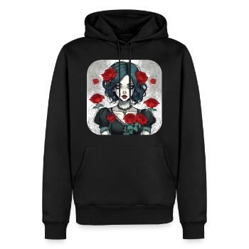 Fille punk gothique cool avec des roses rouges - Sweat à capuche Premium bio Homme - noir - Devant - Nico (187cm)