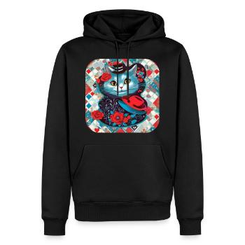 Chat mignon avec chapeau et roses - Sweat à capuche Premium bio Homme - noir - Devant - Nico (187cm)