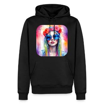Cooles Girl mit Herzchen Sonnenbrille und Blumen - Männer Premium Bio Hoodie - Schwarz - Vorne - Nico (187cm)