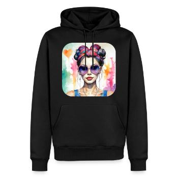Cooles Girl mit Herzchen Sonnenbrille - Männer Premium Bio Hoodie - Schwarz - Vorne - Nico (187cm)