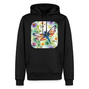 Belle libellule avec des fleurs - Sweat à capuche Premium bio Homme - noir - Devant - Nico (187cm)
