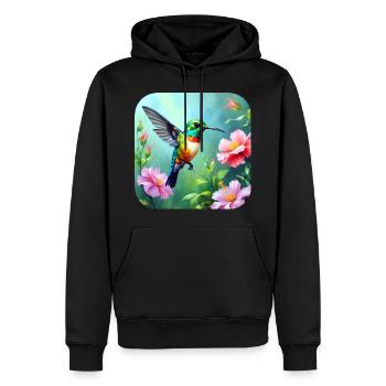 Beau colibri avec des fleurs - Sweat à capuche Premium bio Homme - noir - Devant - Nico (187cm)