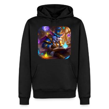 Verrücke Zauber Katze mit Hut - Männer Premium Bio Hoodie - Schwarz - Vorne - Nico (187cm)