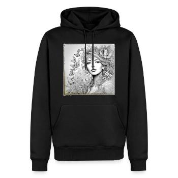 Romantisches Mädchen mit Blumen und Schmetterlinge - Männer Premium Bio Hoodie - Schwarz - Vorne - Nico (187cm)