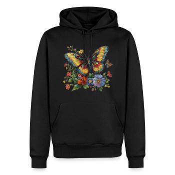 Schmetterling mit Blumen - Männer Premium Bio Hoodie - Schwarz - Vorne - Nico (187cm)