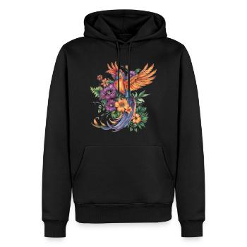 Paradiesvogel mit Blüten - Männer Premium Bio Hoodie - Schwarz - Vorne - Nico (187cm)