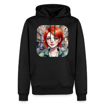 Fille cool aux cheveux roux - Sweat à capuche Premium bio Homme - noir - Devant - Nico (187cm)