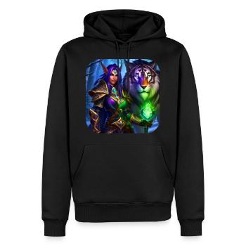 Stolze Fantasy Elfen Kriegerin und Tiger - Männer Premium Bio Hoodie - Schwarz - Vorne - Nico (187cm)