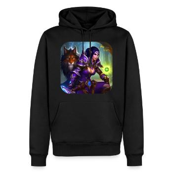 Fier guerrier elfique fantastique avec lion - Sweat à capuche Premium bio Homme - noir - Devant - Nico (187cm)