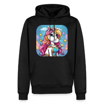 licorne drôle - Sweat à capuche Premium bio Homme - noir - Devant - Nico (187cm)