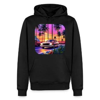 Cooles Auto mit Palmen im Sonnenuntergang - Männer Premium Bio Hoodie - Schwarz - Vorne - Nico (187cm)