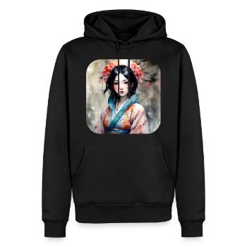 Jolie fille manga anime dans le style geisha - Sweat à capuche Premium bio Homme - noir - Devant - Nico (187cm)