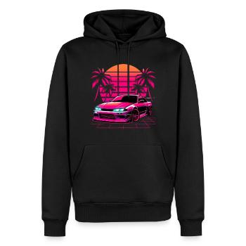 JDM Neon Japan Car Sonnenuntergang Retro - Männer Premium Bio Hoodie - Schwarz - Vorne - Nico (187cm)