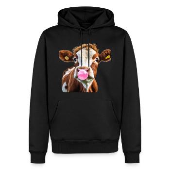 Süße Kuh Berta mit Kaugummi - Männer Premium Bio Hoodie - Schwarz - Vorne - Nico (187cm)