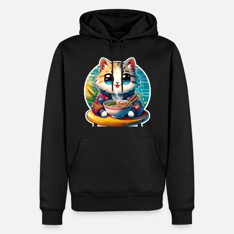 Chat Ramen Kawaii Anime - Sweat à capuche Premium bio Homme - noir
