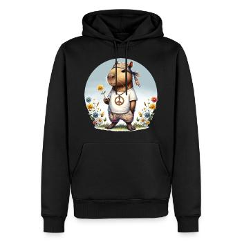 Capybara Hippie Peace - Männer Premium Bio Hoodie - Schwarz - Vorne - Nico (187cm)