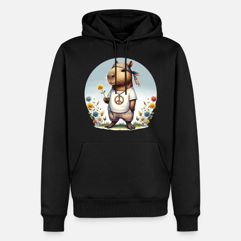 Capybara Hippie Paix - Sweat à capuche Premium bio Homme - noir