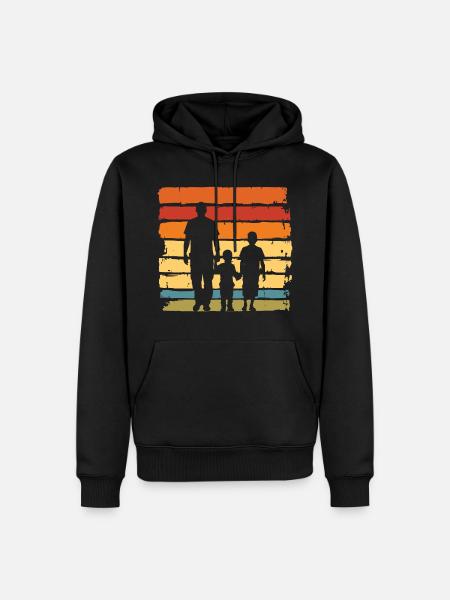 Fête des pères père père avec deux fils rétro vintage - Sweat à capuche Premium bio Homme - noir