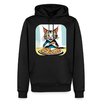 Le chat adore la pizza - Sweat à capuche Premium bio Homme - noir - Devant - Nico (187cm)