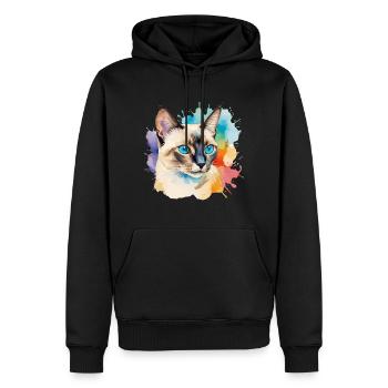 Siamkatze Wasserfarben - Männer Premium Bio Hoodie - Schwarz - Vorne - Nico (187cm)