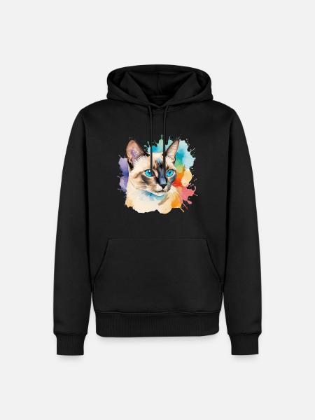 Siamkatze Wasserfarben - Männer Premium Bio Hoodie - Schwarz