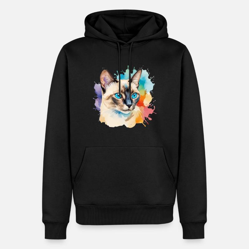 Chat siamois Aquarelles - Sweat à capuche Premium bio Homme - noir