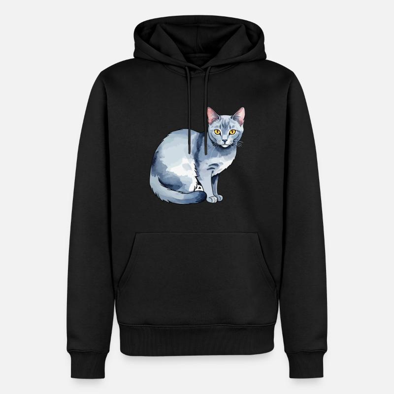 Chat bleu russe Aquarelle - Sweat à capuche Premium bio Homme - noir