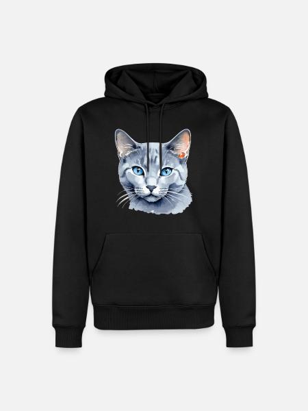 Russisch Blau Katze Wasserfarben - Herre Premium økologisk hoodie - sort