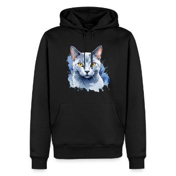 Chat bleu russe Aquarelle - Sweat à capuche Premium bio Homme - noir - Devant - Nico (187cm)