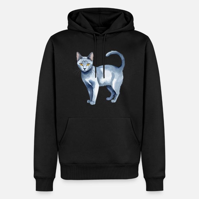 Chat bleu russe Aquarelle - Sweat à capuche Premium bio Homme - noir