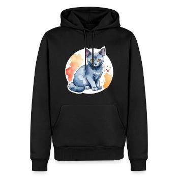 Russisch Blau Katze Wasserfarben - Männer Premium Bio Hoodie - Schwarz - Vorne - Nico (187cm)