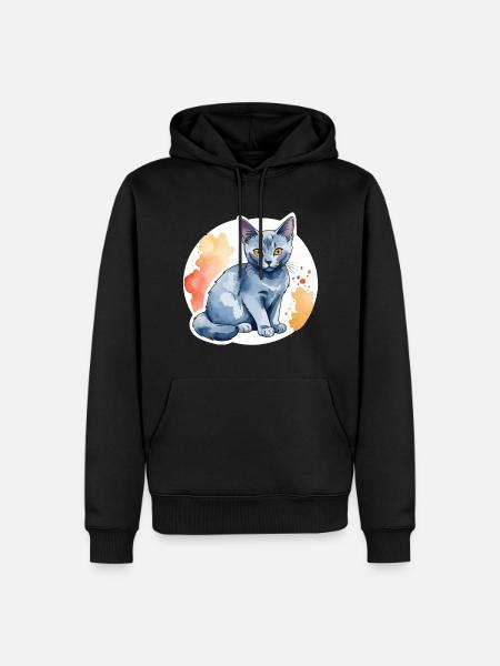 Russisch Blau Katze Wasserfarben - Herre Premium økologisk hoodie - sort
