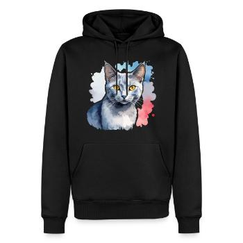 Russisch Blau Katze Wasserfarben - Männer Premium Bio Hoodie - Schwarz - Vorne - Nico (187cm)