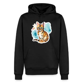 Chat du Bengale Aquarelles - Sweat à capuche Premium bio Homme - noir - Devant - Nico (187cm)