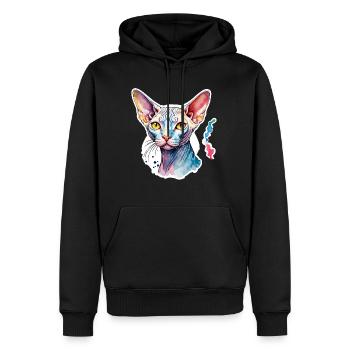 Sphynx Katze Wasserfarben - Männer Premium Bio Hoodie - Schwarz - Vorne - Nico (187cm)
