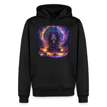 Crâne souriant dans l’univers - Sweat à capuche Premium bio Homme - noir - Devant - Nico (187cm)